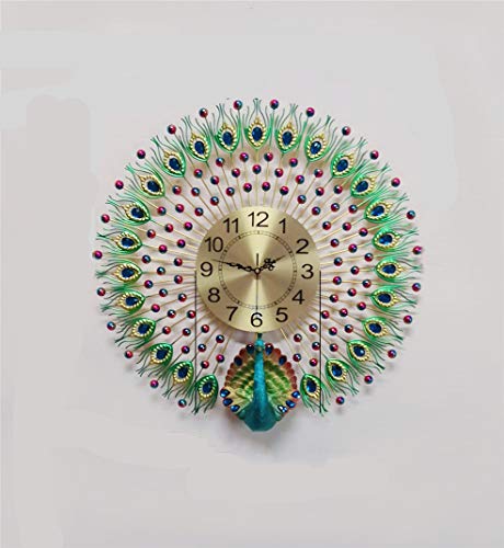Reloj de pared de pavo real grande de 24 pulgadas, reloj de pared de cristal de diamante 3D estéreo, silencioso sin garrapatas reloj de cuarzo, reloj de decoración nórdica creativa