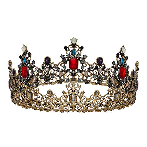 SWEETV Corona de reina barroca con diamantes de imitación, tiaras y coronas para mujer, accesorios para el cabello de fiesta de disfraces negros con rubí, Victoria