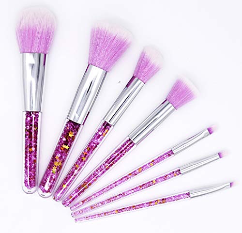 Ranvi 7 unids cepillos de maquillaje de diamantes de brillo de moda crystal set herramientas de cepillo cosmético fundación con el bolso - púrpura