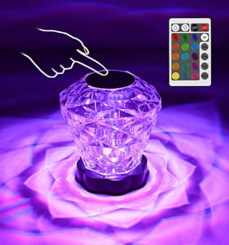 Lámpara de mesa de diamante de cristal de 16 colores, lámpara de noche RGB táctil 7 a 8 horas de duración de la batería Luz de dormitorio de carga Type-C, luz nocturna LED romántica para regalo