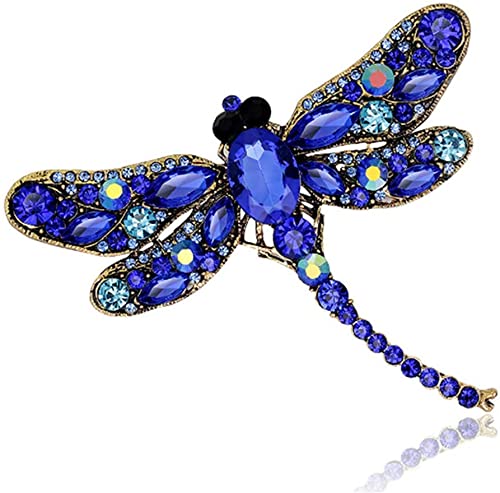 Broche vintage de libélula con diamantes de imitación de cristal, bonito animal con forma de corsajes, broches para bufanda, para mujeres, profesionales de la moda azul