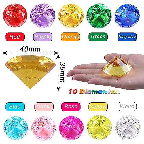10 Piezas Diamante de Juguete,Diamante Acrilico,Cristal Diamante Grande,Cristal Diamante Colores,Juego de Gemas,Diamantes de Colores,Diamantes Artificiales