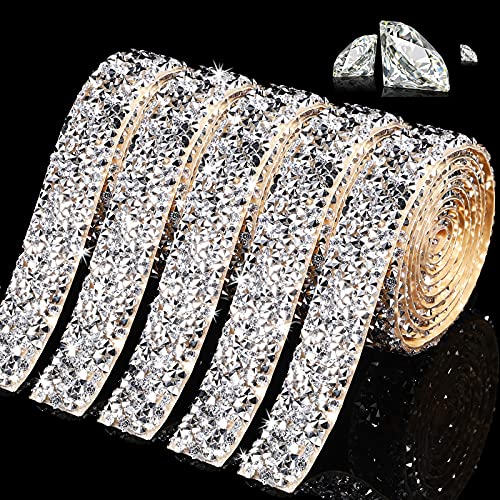 5 Rollos de Cinta de Diamantes de Imitación Cristal Brillante Cinta de Diamante Falso de Cristal Autoadhesiva de Resina Cinta Brillante para Decoración Boda DIY (Plata)