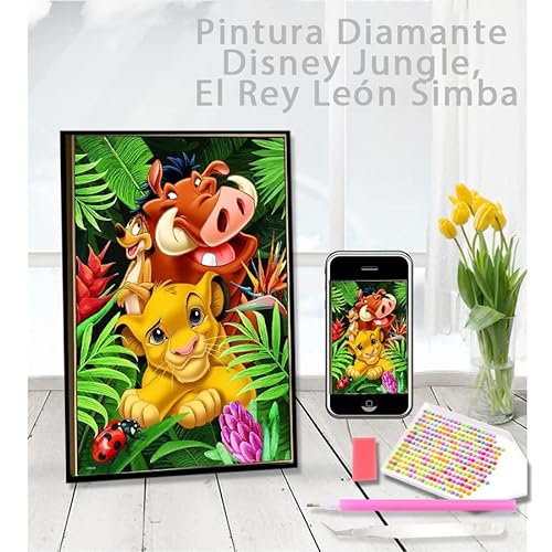 Genérico Pintura punto de diamantes 5D Jungle, El Rey León Simba Decoraciones o colección de arte (30 X 40 cm)