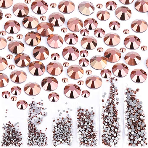 1728 piezas de cristales de uñas joyas de uñas de oro rosa diamantes de imitación redondos de cuentas planas de cristal con 6 tamaños de diamantes para decoración de uñas,ropa,zapatos